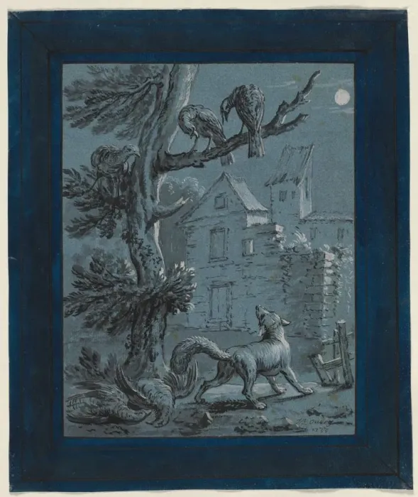 Framed Print : The Fox and the Turkey Hens: Illustration for the Fables of La Fontaine, 1733. Creator Framed Print : The Fox and the Turkey Hens: Illustration for the Fables of La Fontaine, 1733. Creator