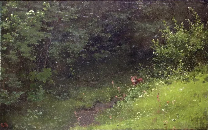 Framed Print : Fox in the Wood, 1874. Creator: Carl Schoyen Framed Print : Fox in the Wood, 1874. Creator: Carl Schoyen