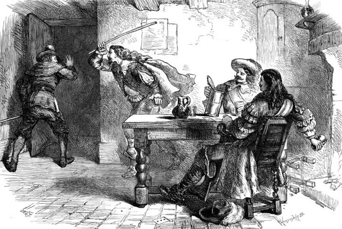 Framed Print : The fracas at the Ship Tavern, 17th century (c1880). Artist: Whymper Framed Print : The fracas at the Ship Tavern, 17th century (c1880). Artist: Whymper
