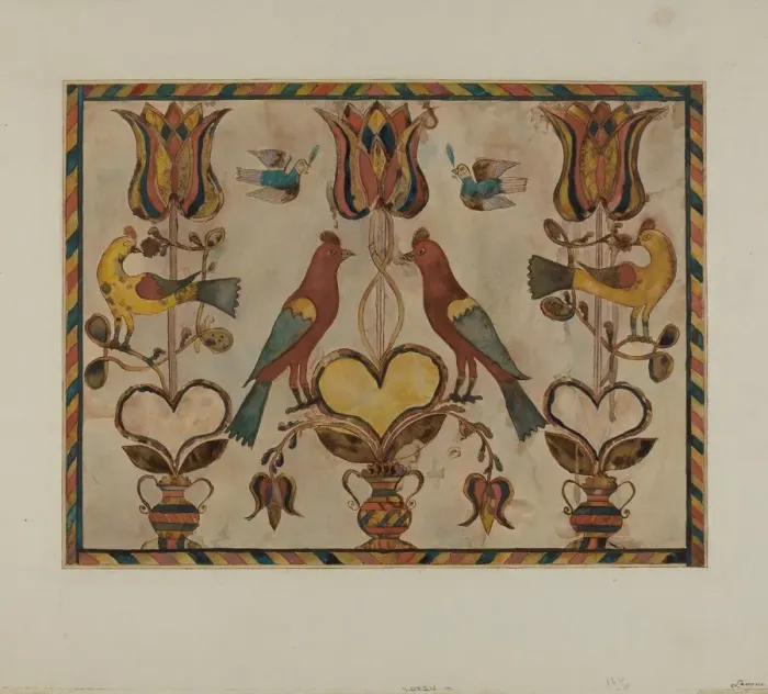 Framed Print : Fractur, c. 1937. Creator: Albert J. Levone