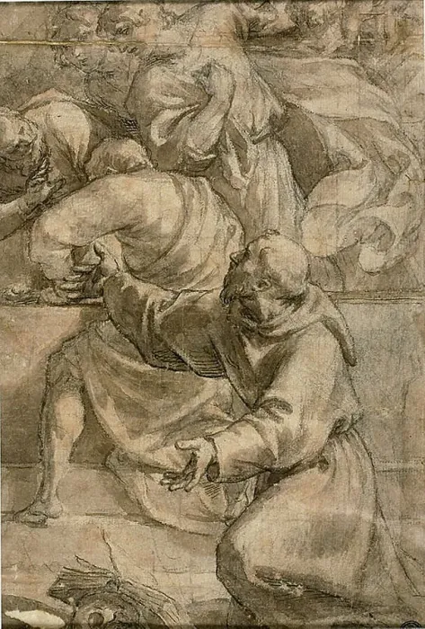 Framed Print : Fragment of an Assumption (?) Scene: Apostles, with Saint Francis of Assisi in the... 1614 / 15. Creator: Alessandro Turchi Framed Print : Fragment of an Assumption (?) Scene: Apostles, with Saint Francis of Assisi in the... 1614 / 15. Creator: Alessandro Turchi