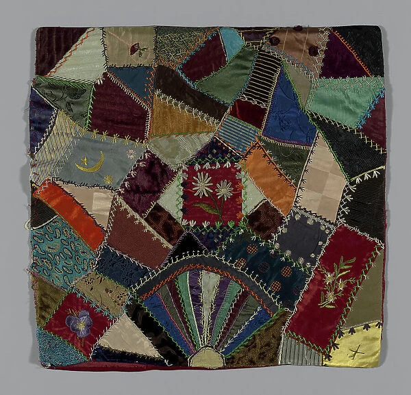 Fragment from Bedcover (Crazy Quilt Block), United States, c. 1884. Creator: Unknown