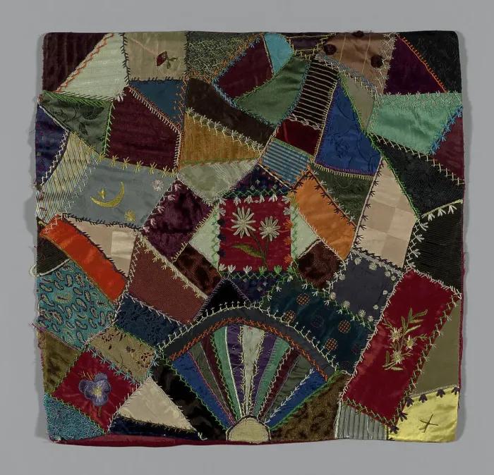 Framed Print : Fragment from Bedcover (Crazy Quilt Block), United States, c. 1884. Creator: Unknown Framed Print : Fragment from Bedcover (Crazy Quilt Block), United States, c. 1884. Creator: Unknown