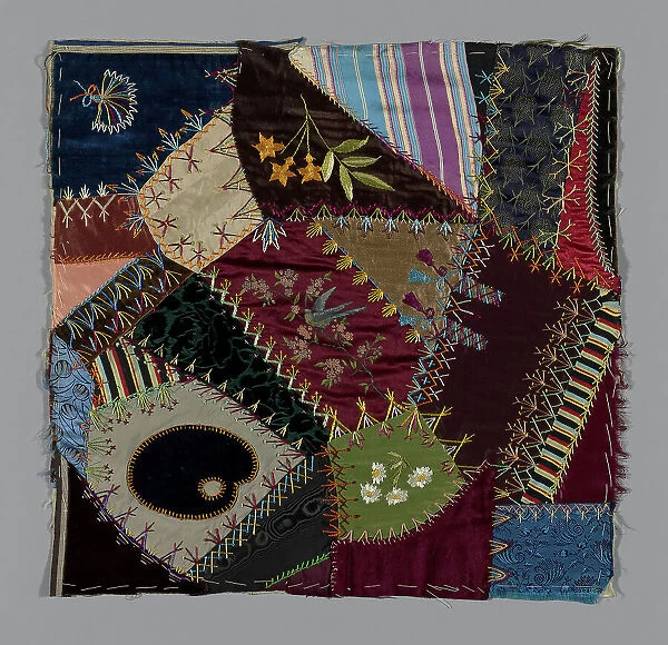 Fragment from Bedcover (Crazy Quilt Block), United States, 1884. Creator: Unknown
