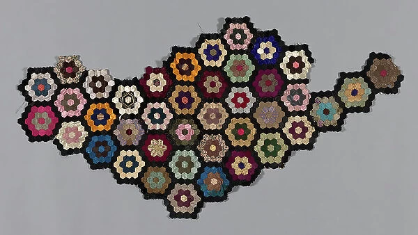 Fragment from Bedcover (Mosaic or Honeycomb Quilt), United States, 1876. Creator: Unknown