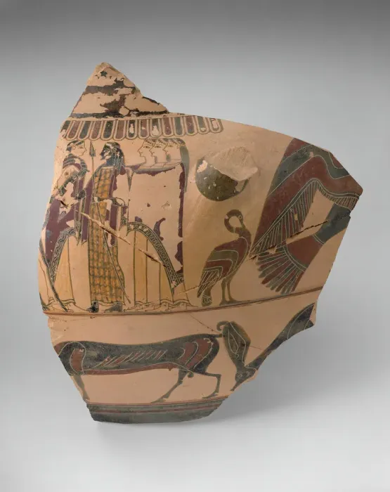 Framed Print : Fragment of a Column Krater (Mixing Bowl), 580-570 BCE. Creator: Cavalcade Painter Framed Print : Fragment of a Column Krater (Mixing Bowl), 580-570 BCE. Creator: Cavalcade Painter
