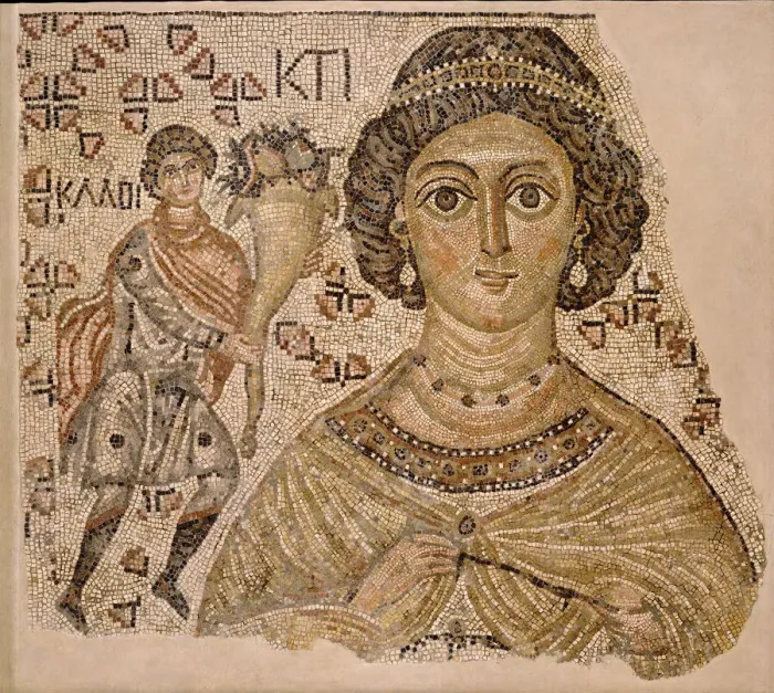 Framed Print : Fragment of a Floor Mosaic with a Personification of Ktisis, Byzantine, 500-550 Framed Print : Fragment of a Floor Mosaic with a Personification of Ktisis, Byzantine, 500-550