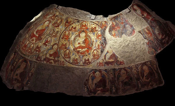Fragment of the Fresco with Buddhas in the cupola of a grotto. From Kakrak (Bamiyan), 7th-8th centur