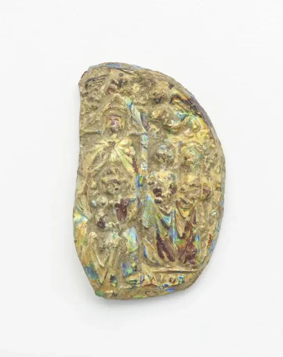 Framed Print : Fragment of medallion of purple glass paste, ca. 1300. Creator: Unknown Framed Print : Fragment of medallion of purple glass paste, ca. 1300. Creator: Unknown