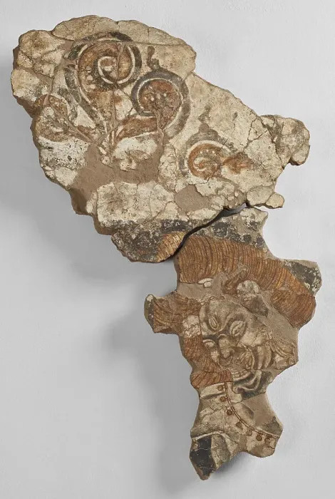 Framed Print : Fragment of a mural with a three-eyed demon with skulls in their hair, 8th-9th century. Creator: Sogdian Art Framed Print : Fragment of a mural with a three-eyed demon with skulls in their hair, 8th-9th century. Creator: Sogdian Art