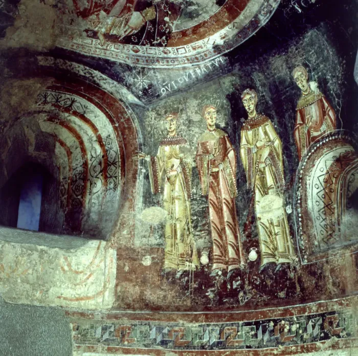 Framed Print : Fragment of the Paintings of Sant Quirze Pedret (Bergueda), 12th century mural Framed Print : Fragment of the Paintings of Sant Quirze Pedret (Bergueda), 12th century mural