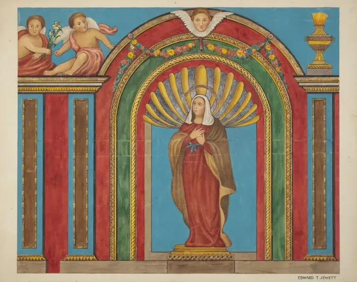 Framed Print : Fragment of Reredos, c. 1940. Creator: Edward Jewett Framed Print : Fragment of Reredos, c. 1940. Creator: Edward Jewett