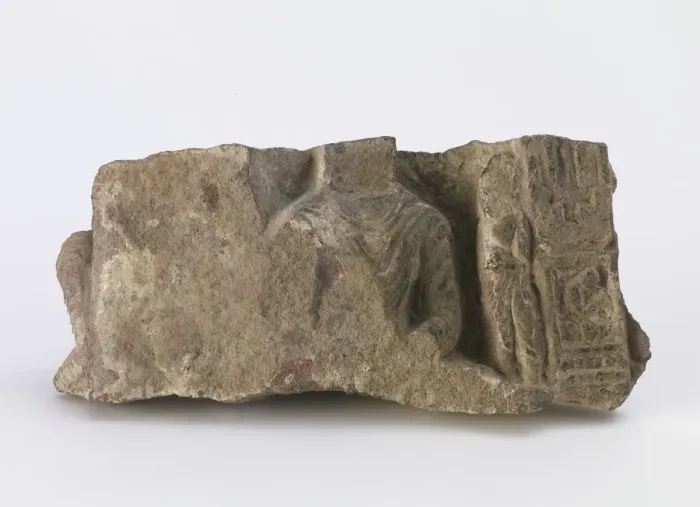Framed Print : Fragment, showing torso of seated Buddha... Period of Division, ca. 500 Framed Print : Fragment, showing torso of seated Buddha... Period of Division, ca. 500