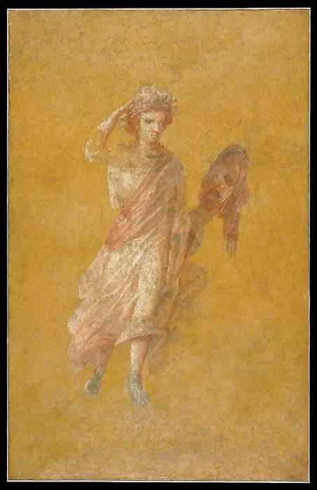 Framed Print : Fragment of a Yellow Fresco Panel with Muse, A.D. 1-79. Creator: Unknown Framed Print : Fragment of a Yellow Fresco Panel with Muse, A.D. 1-79. Creator: Unknown