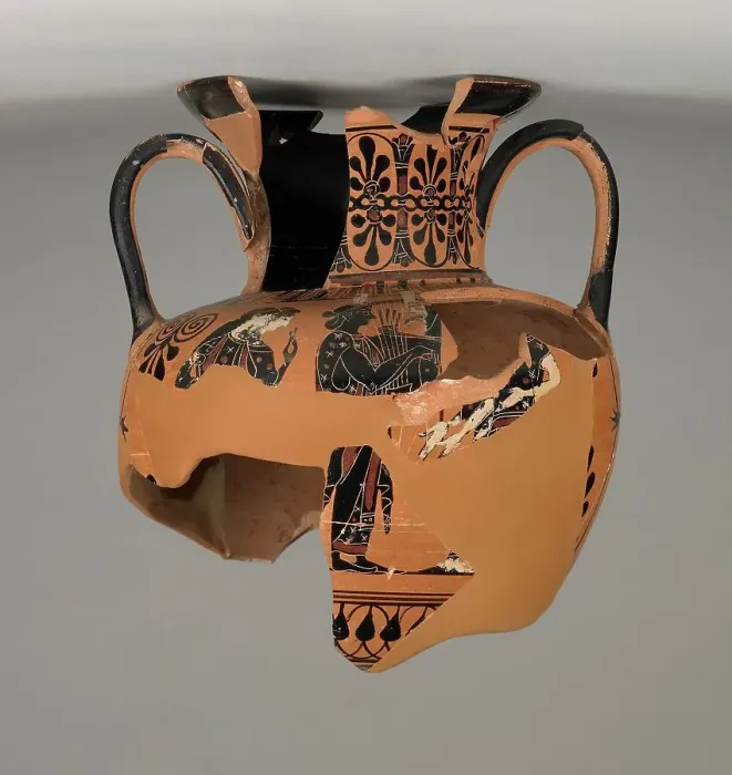 Framed Print : Fragmentary Attic Black-Figure Neck Amphora (comprised of 34 fragments), about 510 BC. Creator: Unknown Framed Print : Fragmentary Attic Black-Figure Neck Amphora (comprised of 34 fragments), about 510 BC. Creator: Unknown