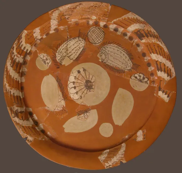 Framed Print : Fragmentary Platter with Fish and Rosettes, Coptic, 500-700, modern restoration Framed Print : Fragmentary Platter with Fish and Rosettes, Coptic, 500-700, modern restoration