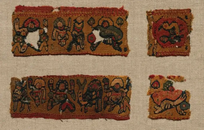 Framed Print : Four Fragments of the Gammadion Border of a Tunic, 400s - 600s. Creator: Unknown Framed Print : Four Fragments of the Gammadion Border of a Tunic, 400s - 600s. Creator: Unknown