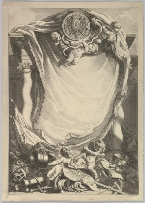 Framed Print : Frame for a Dedication Plate, 18th century. Creator: Claude Augustin Duflos le Jeune Framed Print : Frame for a Dedication Plate, 18th century. Creator: Claude Augustin Duflos le Jeune
