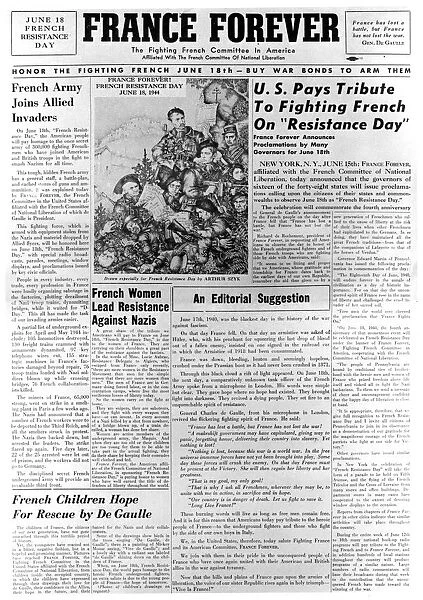 France Forever, newspaper, 18 June 1944