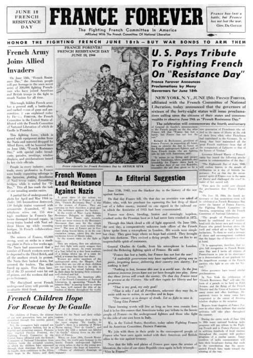 Framed Print : France Forever, newspaper, 18 June 1944