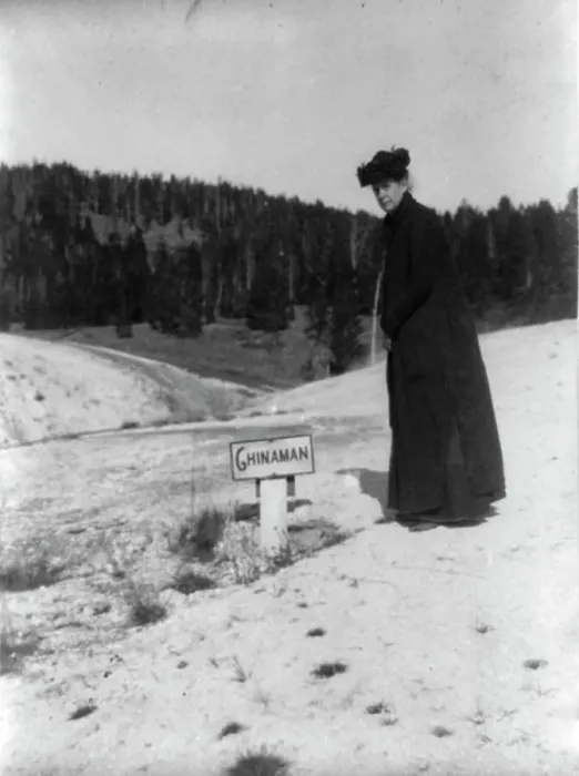 Framed Print : Frances A. Johnston mother of Frances Benjamin Johnston at Yellowstone, 1903. Creator: Frances Benjamin Johnston Framed Print : Frances A. Johnston mother of Frances Benjamin Johnston at Yellowstone, 1903. Creator: Frances Benjamin Johnston