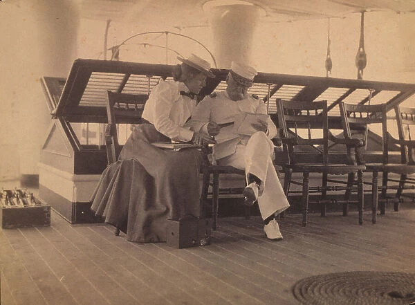 Frances B. Johnston and Admiral Dewey on the deck of the U.S.S. Olympia, 1899. Creator: Unknown