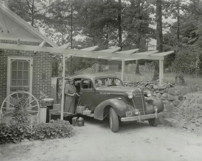 Framed Print : Frances B. Johnston at the Wheel Inn, Morganton, N.C. 1938. Creator: Frances Benjamin Johnston Framed Print : Frances B. Johnston at the Wheel Inn, Morganton, N.C. 1938. Creator: Frances Benjamin Johnston