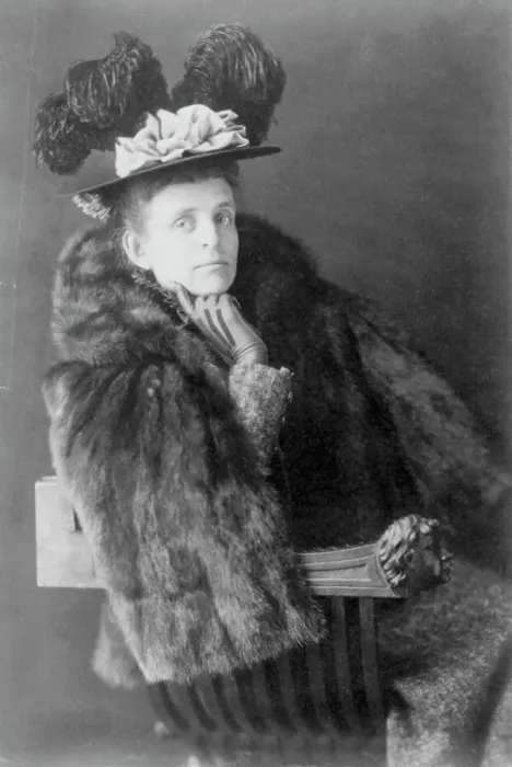 Framed Print : Frances Benjamin Johnston, 1864-1952, half length, seated, facing right, wearing fur jack... 1890s. Creator: Frances Benjamin Johnston
