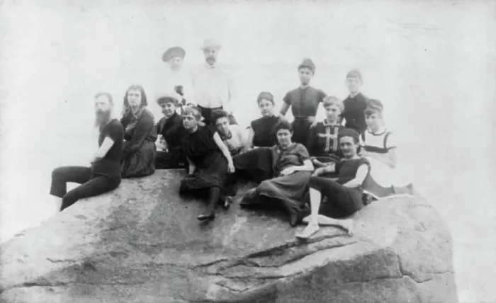 Framed Print : Frances Benjamin Johnston and family in bathing suits, n.d.. Creator: Frances Benjamin Johnston Framed Print : Frances Benjamin Johnston and family in bathing suits, n.d.. Creator: Frances Benjamin Johnston
