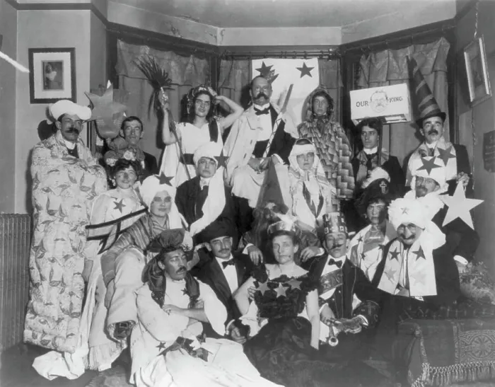 Framed Print : Frances Benjamin Johnston, with friends at costume party, bottom center, n.d.. Creator: Frances Benjamin Johnston Framed Print : Frances Benjamin Johnston, with friends at costume party, bottom center, n.d.. Creator: Frances Benjamin Johnston