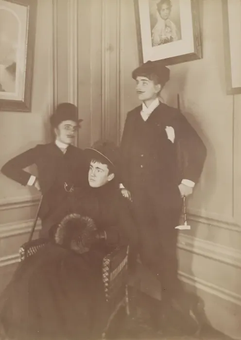 Framed Print : Frances Benjamin Johnston, full lgth. standing, in costume, wearing mustache... c1890 - 1900. Creator: Frances Benjamin Johnston Framed Print : Frances Benjamin Johnston, full lgth. standing, in costume, wearing mustache... c1890 - 1900. Creator: Frances Benjamin Johnston