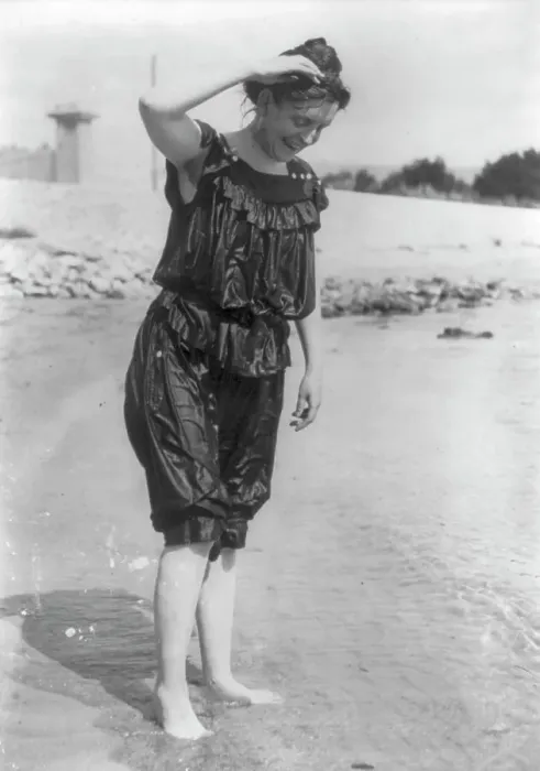 Framed Print : Frances Benjamin Johnston, standing in surf in wet bathing suit, n.d.. Creator: Frances Benjamin Johnston Framed Print : Frances Benjamin Johnston, standing in surf in wet bathing suit, n.d.. Creator: Frances Benjamin Johnston