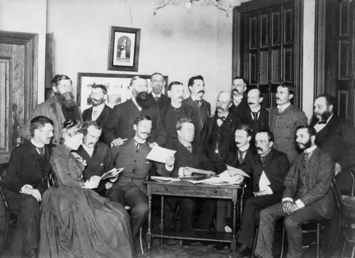 Framed Print : Frances Benjamin Johnston and Washington Camera Club looking at pictures, c1890. Creator: Frances Benjamin Johnston