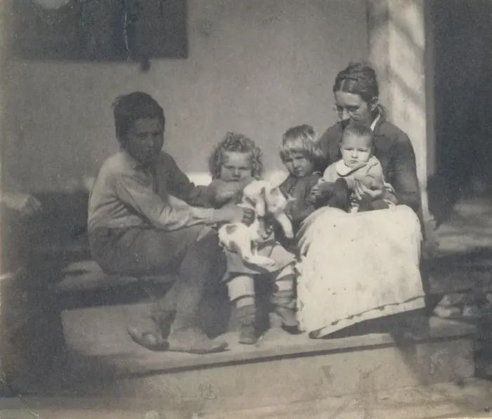 Framed Print : [Frances Crowell with Unidentified Boy, Katie, James, and Frances Crowell], 1890. 1890