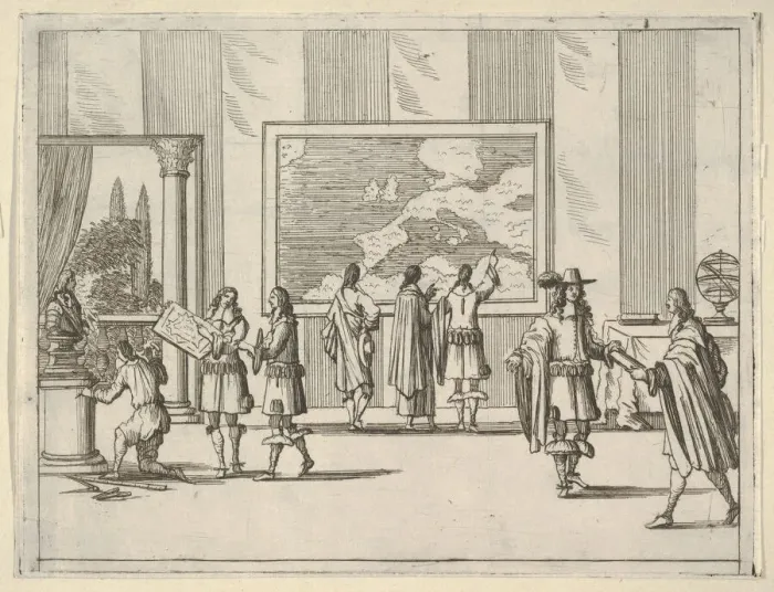 Framed Print : Francesco I d Este Invites Foreign Scholars to Court, from L Idea di un Principe ed Eroe Framed Print : Francesco I d Este Invites Foreign Scholars to Court, from L Idea di un Principe ed Eroe