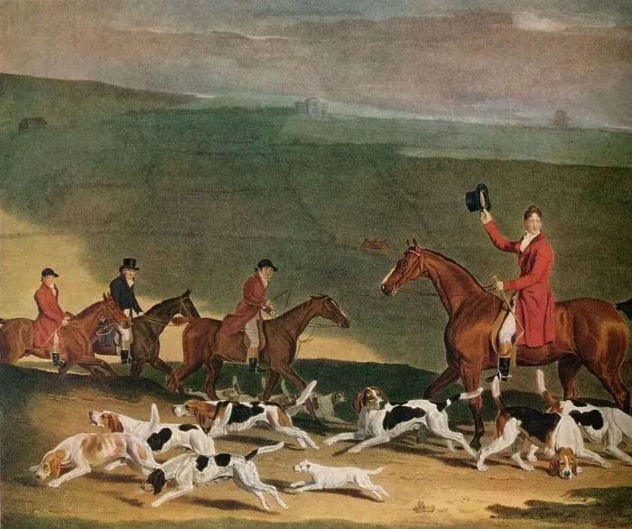Framed Print : Francis Dukinfield Astley, Esq. and his Harriers, 1809. (1941). Artist: Richard Woodman Framed Print : Francis Dukinfield Astley, Esq. and his Harriers, 1809. (1941). Artist: Richard Woodman