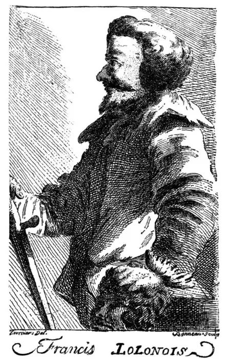 Framed Print : Francis Lolonois, 17th century pirate, 1741. Artist: Bonneau Framed Print : Francis Lolonois, 17th century pirate, 1741. Artist: Bonneau