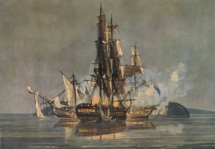 Framed Print : The Last Franco-British Frigate Action, c1815. Artist: Nicholas Pocock Framed Print : The Last Franco-British Frigate Action, c1815. Artist: Nicholas Pocock