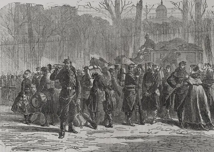Framed Print : Franco-German War (1870-1871): Departure of the 10th regiment of the National Guard...France, 1871. Creator: Auguste Trichon Framed Print : Franco-German War (1870-1871): Departure of the 10th regiment of the National Guard...France, 1871. Creator: Auguste Trichon