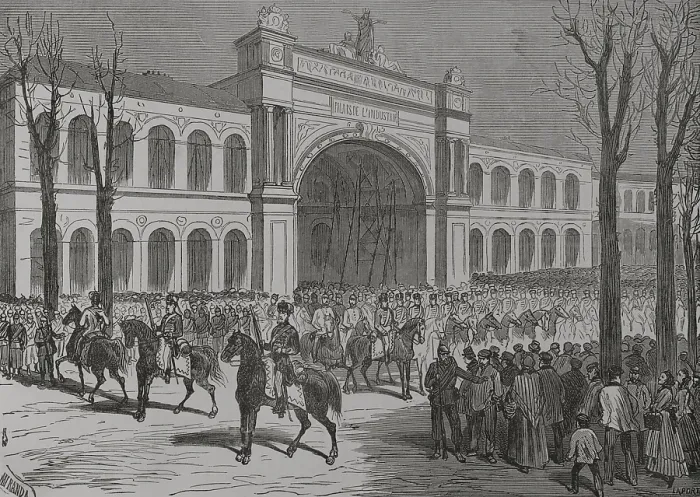 Framed Print : Franco-Prussian War (1870-1871): Parade of German troops on the Champs Elysees, 1871. Creators: Fernando Miranda, Enrique Laporta Valor Framed Print : Franco-Prussian War (1870-1871): Parade of German troops on the Champs Elysees, 1871. Creators: Fernando Miranda, Enrique Laporta Valor