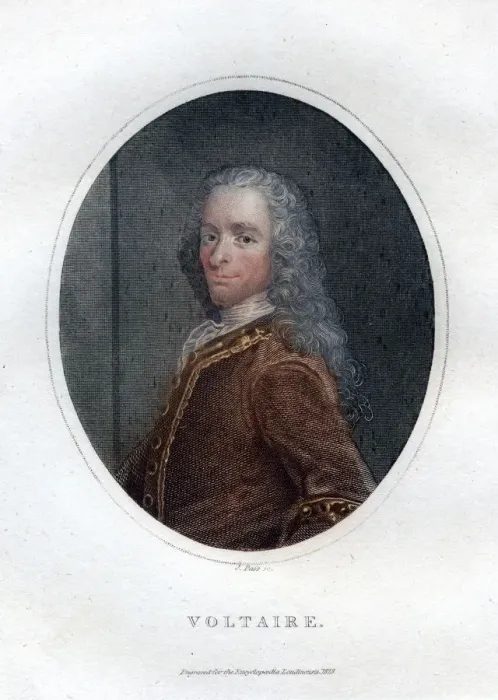 Framed Print : Francois Marie Arouet Voltaire, 18th century French writer and satirist, (1828). Artist: J Pass Framed Print : Francois Marie Arouet Voltaire, 18th century French writer and satirist, (1828). Artist: J Pass