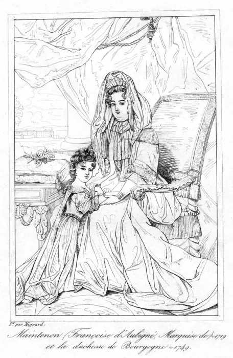 Framed Print : Francoise d Aubigne, and the Duchess of Bourgogne. Artist: Pierre Mignard Framed Print : Francoise d Aubigne, and the Duchess of Bourgogne. Artist: Pierre Mignard