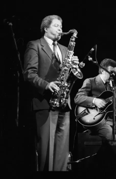 Framed Print : Frank Foster and Kenny Burrell, Dominion Theatre, London, Nov 1985. Creator: Brian O Connor Framed Print : Frank Foster and Kenny Burrell, Dominion Theatre, London, Nov 1985. Creator: Brian O Connor