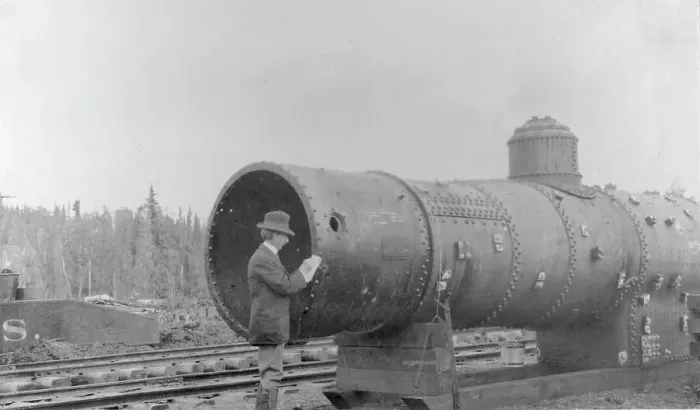 Framed Print : Frank G. Carpenter inspecting new railroad, between c1900 and 1916. Creator: Unknown Framed Print : Frank G. Carpenter inspecting new railroad, between c1900 and 1916. Creator: Unknown