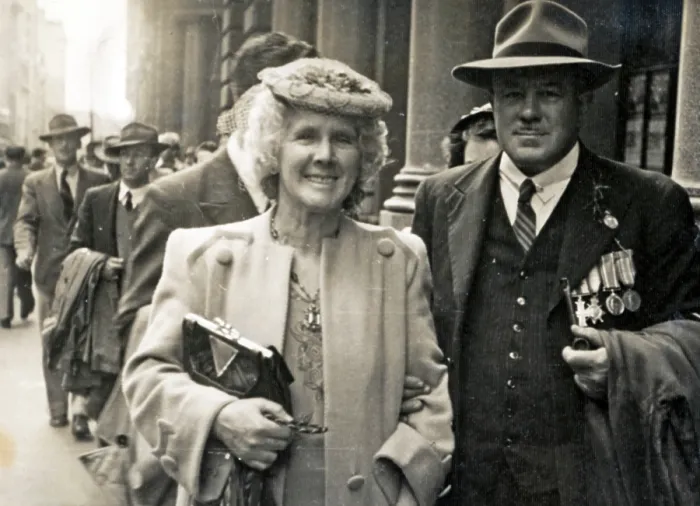 Framed Print : Frank and Phyllis Page, Anzac Day march, year unknown. Creator: Unknown Framed Print : Frank and Phyllis Page, Anzac Day march, year unknown. Creator: Unknown