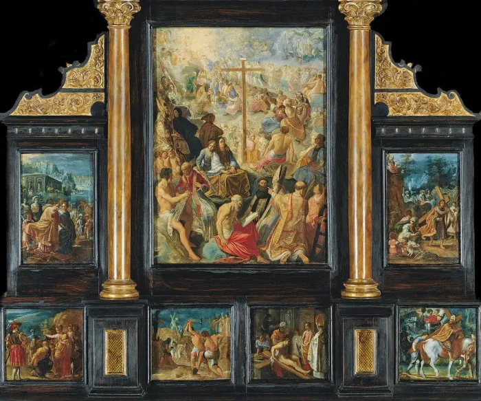 Framed Print : The Frankfurt Altarpiece of the Exaltation of the True Cross. Artist: Elsheimer, Adam (1578-1610) Framed Print : The Frankfurt Altarpiece of the Exaltation of the True Cross. Artist: Elsheimer, Adam (1578-1610)