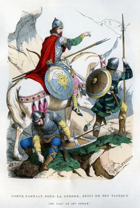 Framed Print : Frankish count leaving for war, 8th-9th century (1882-1884). Artist: Felix Henri Emmanuel Philippoteaux Framed Print : Frankish count leaving for war, 8th-9th century (1882-1884). Artist: Felix Henri Emmanuel Philippoteaux
