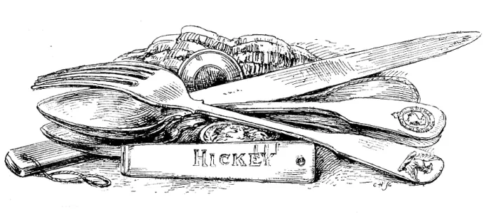 Framed Print : The Franklin Celebration: Franklin relics - cook's knife and its handle, spoons and fork, 1895 Framed Print : The Franklin Celebration: Franklin relics - cook's knife and its handle, spoons and fork, 1895