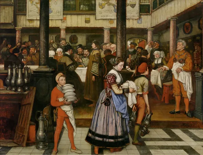 Framed Print : Frans Floris Attending a Banquet of the Guild of Saint Luke, c1540s, 1853. Creator: Jan August Hendrik Leys Framed Print : Frans Floris Attending a Banquet of the Guild of Saint Luke, c1540s, 1853. Creator: Jan August Hendrik Leys
