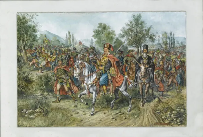 Framed Print : Franz Freiherr von der Trenck and his regiment, 1903. Artist: Gaul, Franz (1837-1906) Framed Print : Franz Freiherr von der Trenck and his regiment, 1903. Artist: Gaul, Franz (1837-1906)